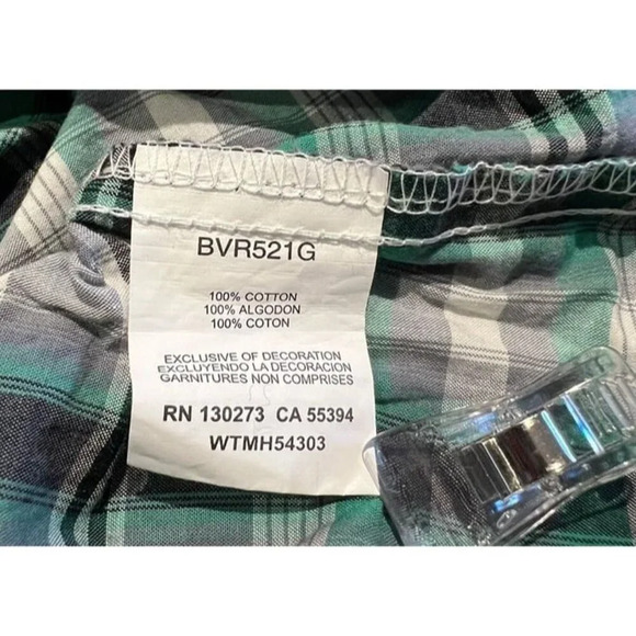 XXL Men's Green Plaid Wrangler Retro Western Cowboy Collared Pearl Button Shirt - Picture 7 of 8